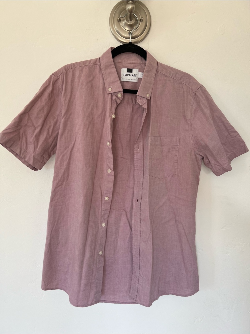 Topman Men's Short Sleeve Button-Down Shirt in Mauve
